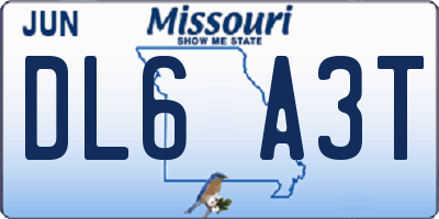 MO license plate DL6A3T