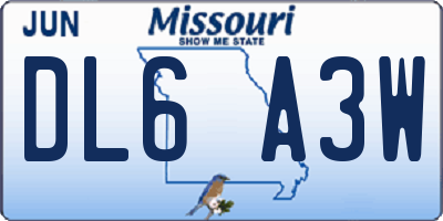 MO license plate DL6A3W