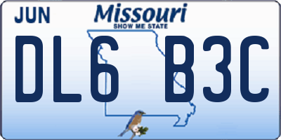MO license plate DL6B3C