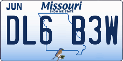 MO license plate DL6B3W