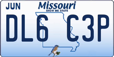 MO license plate DL6C3P