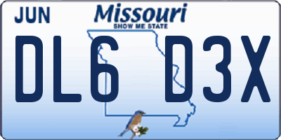 MO license plate DL6D3X