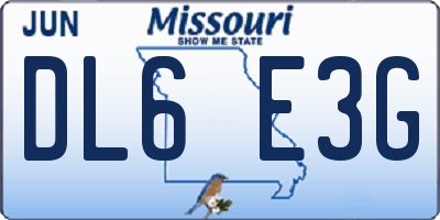 MO license plate DL6E3G