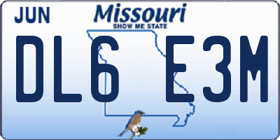 MO license plate DL6E3M