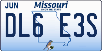 MO license plate DL6E3S