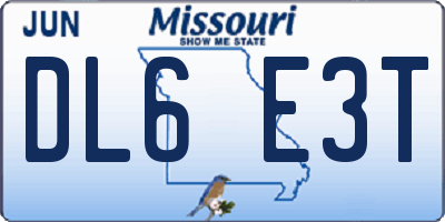 MO license plate DL6E3T