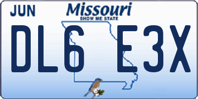 MO license plate DL6E3X