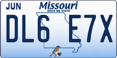 MO license plate DL6E7X
