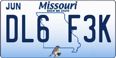 MO license plate DL6F3K