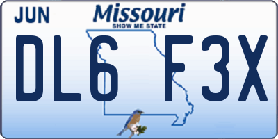 MO license plate DL6F3X