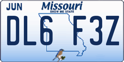 MO license plate DL6F3Z