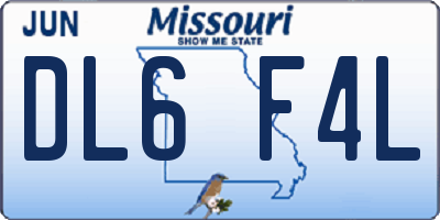 MO license plate DL6F4L