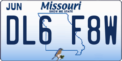 MO license plate DL6F8W