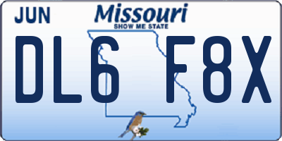 MO license plate DL6F8X