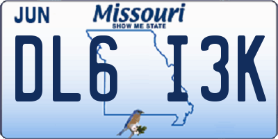 MO license plate DL6I3K