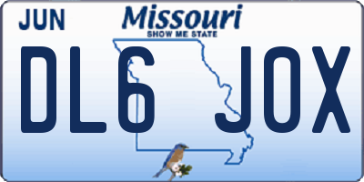 MO license plate DL6J0X