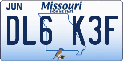 MO license plate DL6K3F