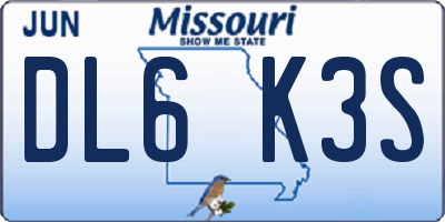 MO license plate DL6K3S