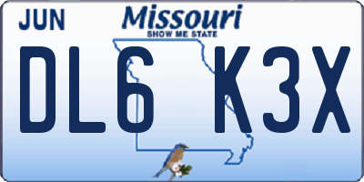 MO license plate DL6K3X