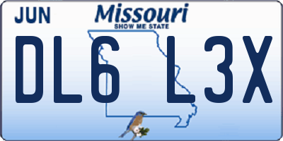 MO license plate DL6L3X