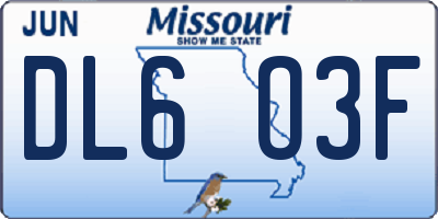 MO license plate DL6O3F
