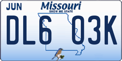 MO license plate DL6O3K