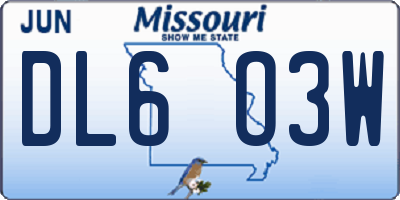MO license plate DL6O3W