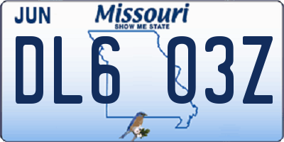 MO license plate DL6O3Z