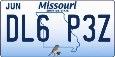 MO license plate DL6P3Z