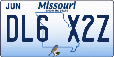MO license plate DL6X2Z