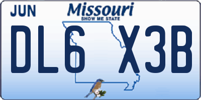 MO license plate DL6X3B