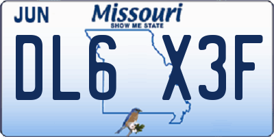MO license plate DL6X3F