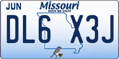 MO license plate DL6X3J