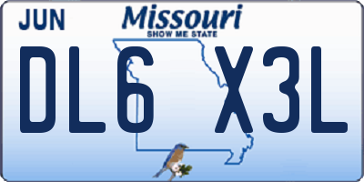 MO license plate DL6X3L
