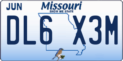 MO license plate DL6X3M