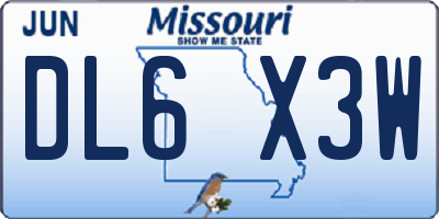 MO license plate DL6X3W
