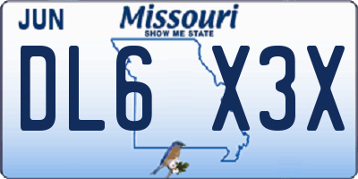 MO license plate DL6X3X