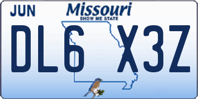 MO license plate DL6X3Z