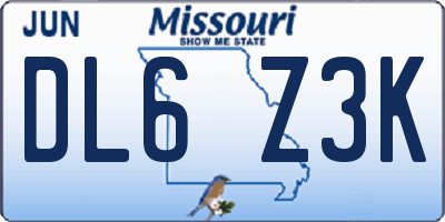 MO license plate DL6Z3K