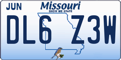 MO license plate DL6Z3W