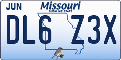 MO license plate DL6Z3X