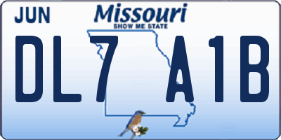 MO license plate DL7A1B