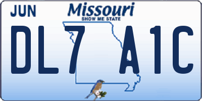 MO license plate DL7A1C