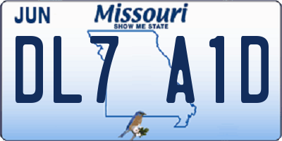MO license plate DL7A1D