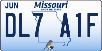 MO license plate DL7A1F