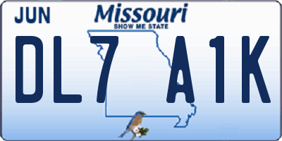 MO license plate DL7A1K