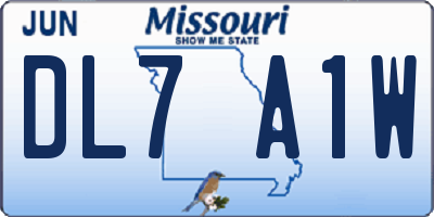 MO license plate DL7A1W