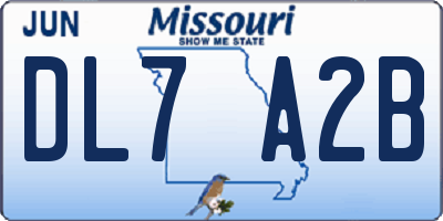 MO license plate DL7A2B