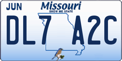 MO license plate DL7A2C