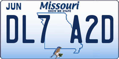 MO license plate DL7A2D